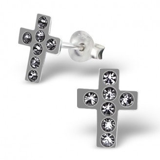 Stříbrné náušnice s krystaly "Stříbrný křížek". Ag 925/1000